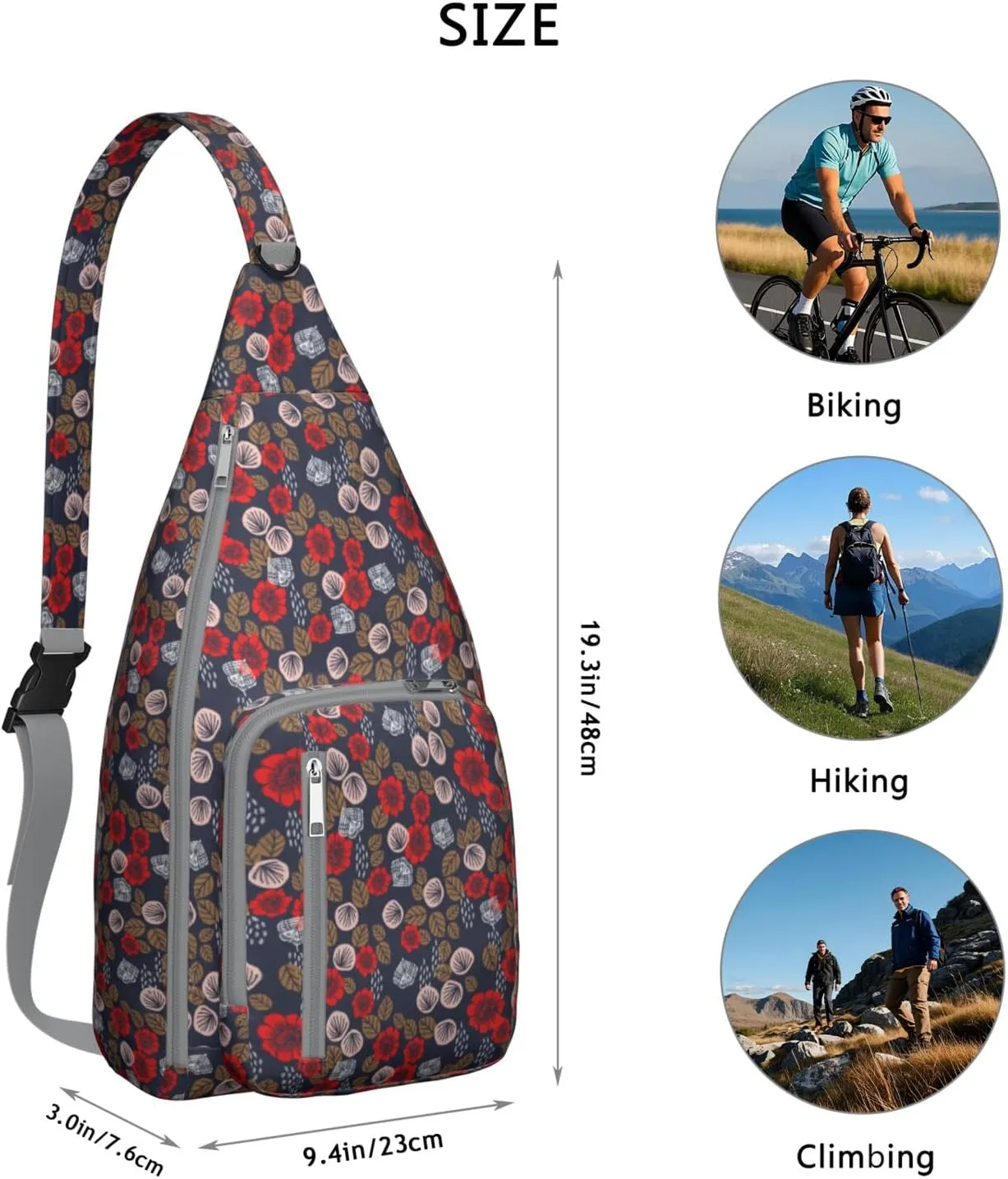 Butterfly Floral Flowers Fly Insect Garden Crossbody Bag Daypack for Women Men Lightweight Waterproof Sling Bag Backpack Hiking Cycling