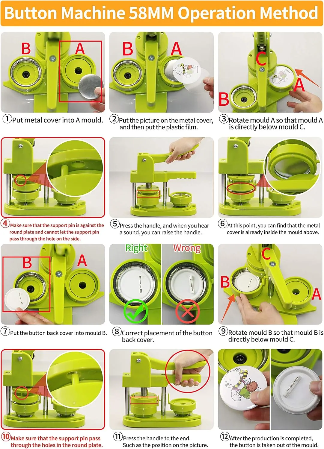Button Maker Machine 58mm (2.25 in) Installation-Free, DIY Button Pin Maker Machine, Button Badge Press Machine with Free 100pcs Button Maker Supplies & Pictures & Circle Cutter & Magic Book