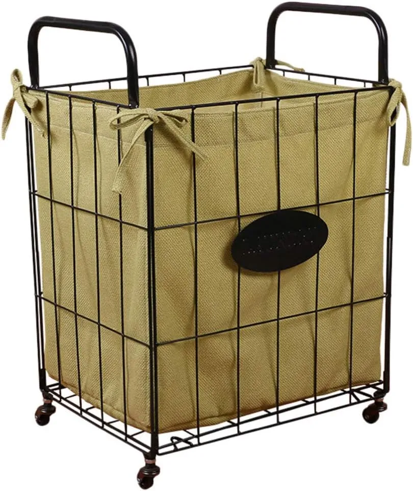 Cabilock 1pc Wrought Iron Storage Basket Storage Basket with Wheel Household Container Sundries Storage Holder Moveable Storage Basket Sundries Organizer Storage Basket for Home