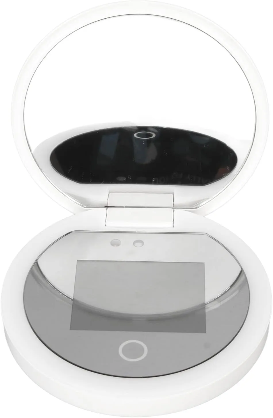 Camera Mirror, Handheld 2 Side Folding Mirror, 2X Magnification Smart Touch Control Adjustable Brightness Travel Makeup Mirror with Light for Sunscreen Testing