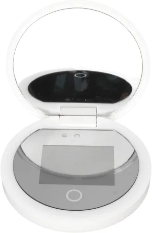 Camera Mirror, Handheld 2 Side Folding Mirror, 2X Magnification Smart Touch Control Adjustable Brightness Travel Makeup Mirror with Light for Sunscreen Testing