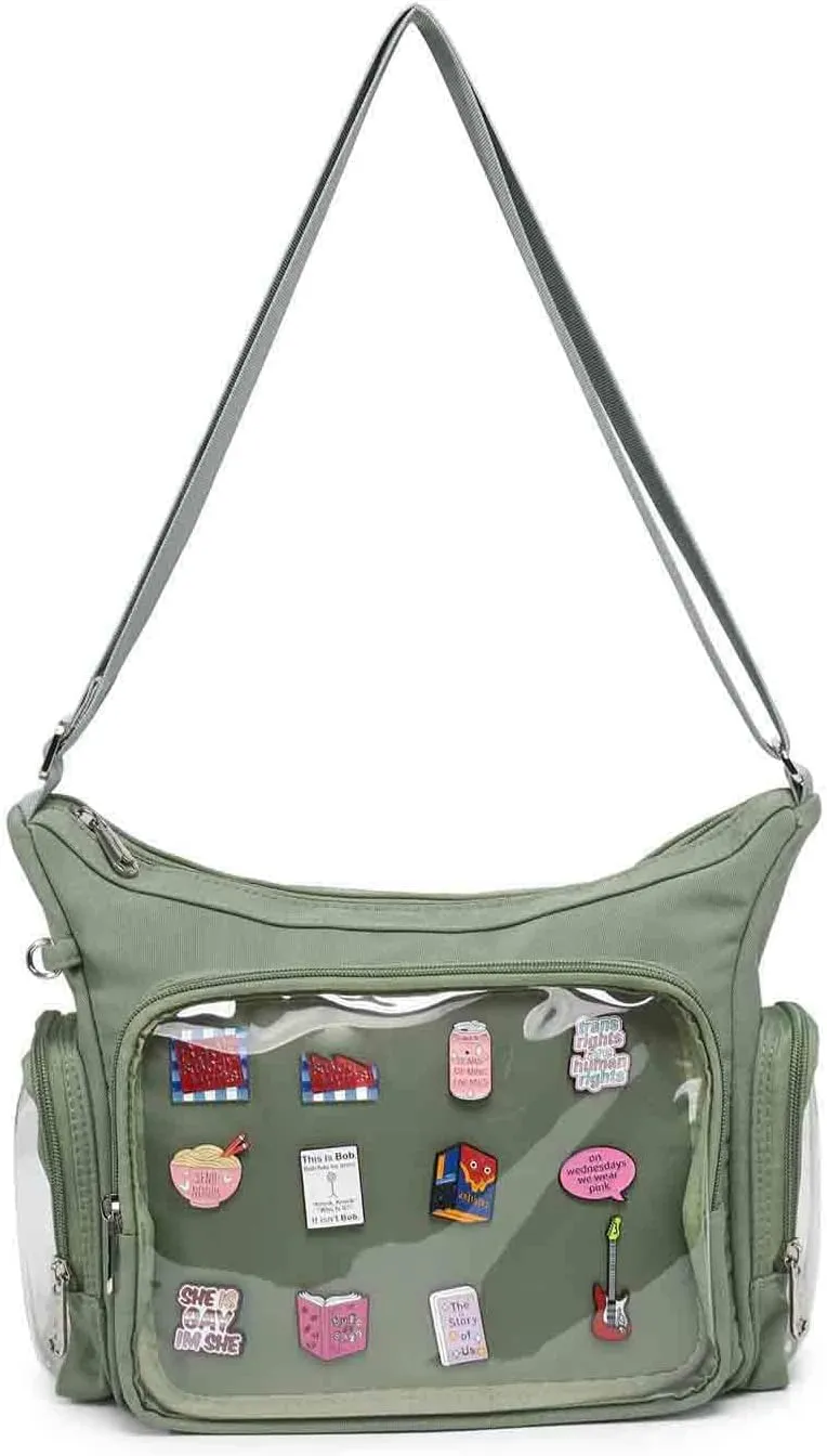 Canvas Ita Bag Crossbody Shoulder Bag Kawaii Purses and Handbags with Anime Pins Display