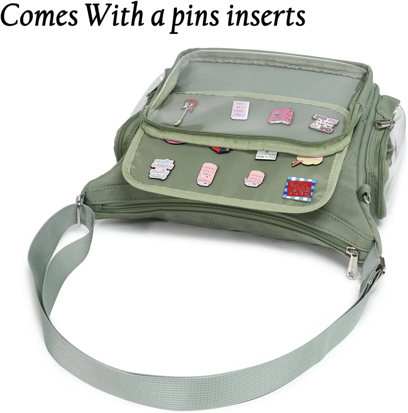 Canvas Ita Bag Crossbody Shoulder Bag Kawaii Purses and Handbags with Anime Pins Display