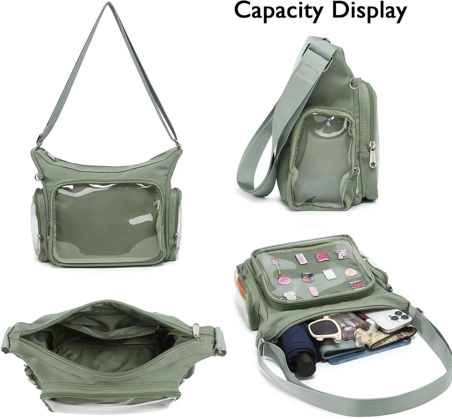 Canvas Ita Bag Crossbody Shoulder Bag Kawaii Purses and Handbags with Anime Pins Display