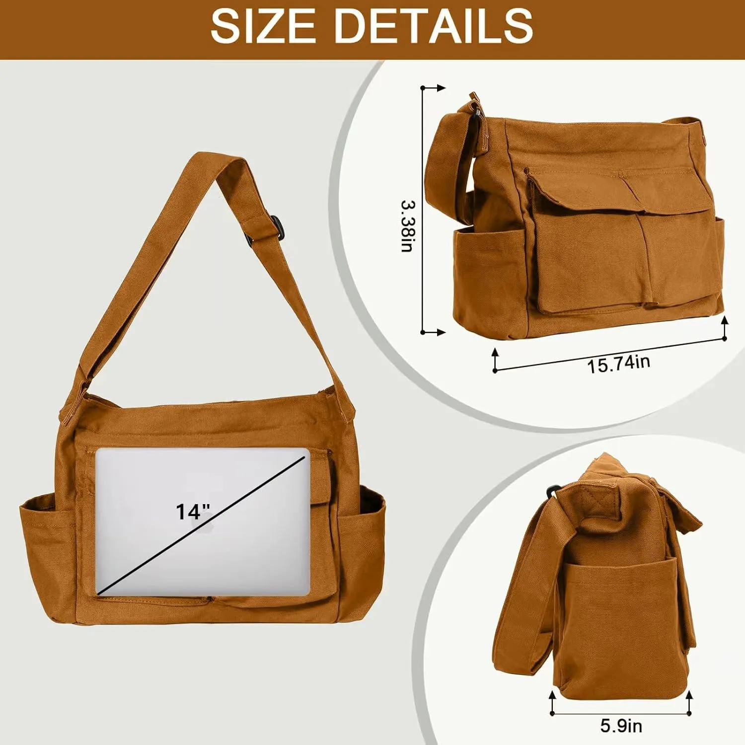Canvas Messenger Bag Large Hobo Crossbody Bags with Multiple Pockets,School Vintage Shoulder Laptop Bag for Women and Men