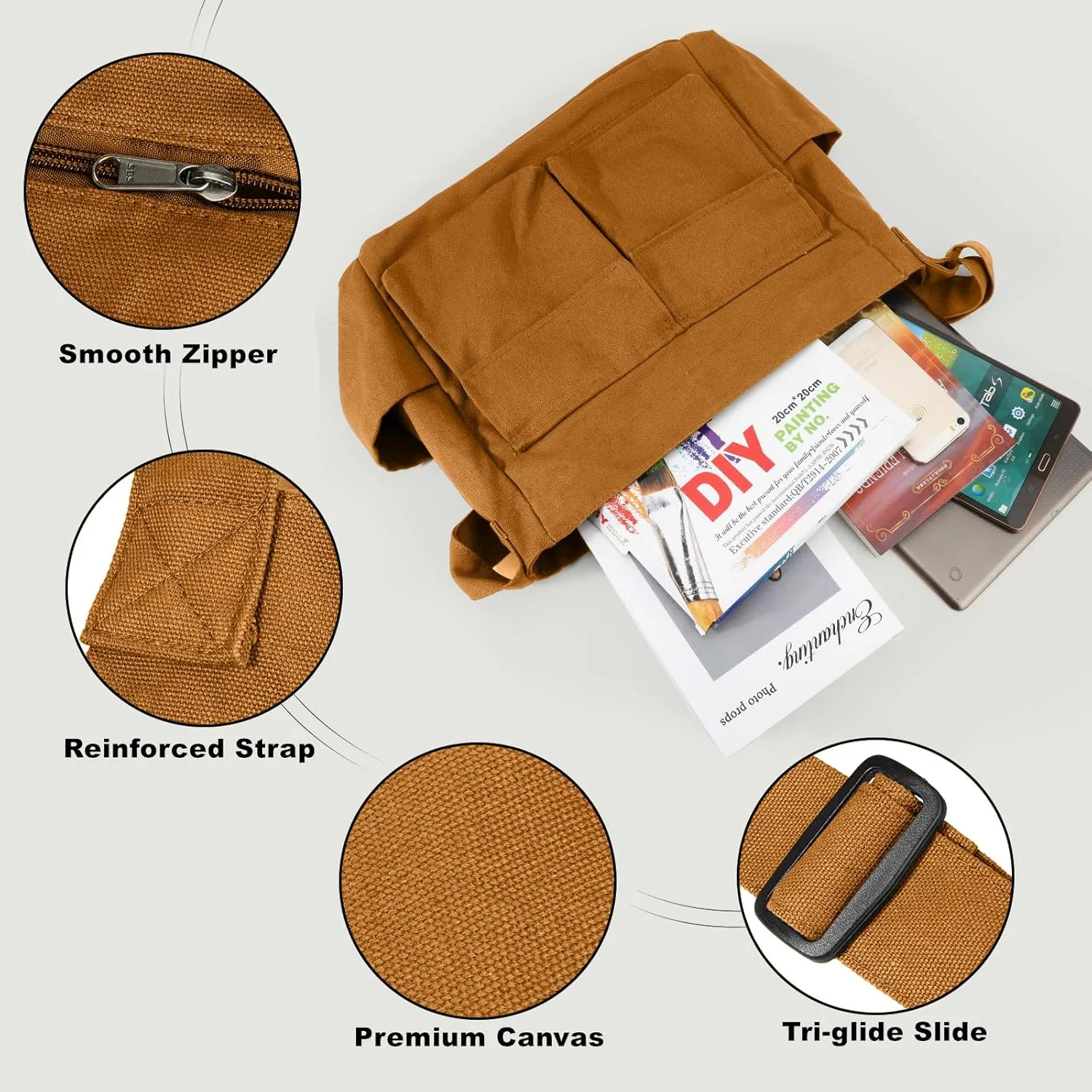 Canvas Messenger Bag Large Hobo Crossbody Bags with Multiple Pockets,School Vintage Shoulder Laptop Bag for Women and Men