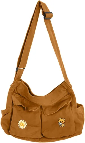 Canvas Messenger Bag Large Hobo Crossbody Bags with Multiple Pockets,School Vintage Shoulder Laptop Bag for Women and Men