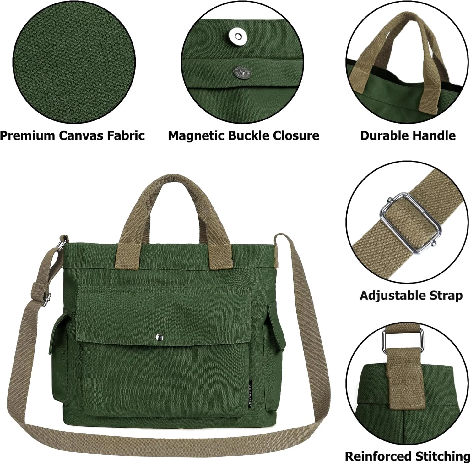 Canvas Messenger Tote Bag Large Hobo Crossbody Bag with Multiple Pockets Casual Shoulder Handbag for Women and Men