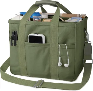 Canvas Tote Bag for Women Crossbody Tote Bag with Multi Pockets Casual Shoulder Bag Top Handle Handbag with Compartments