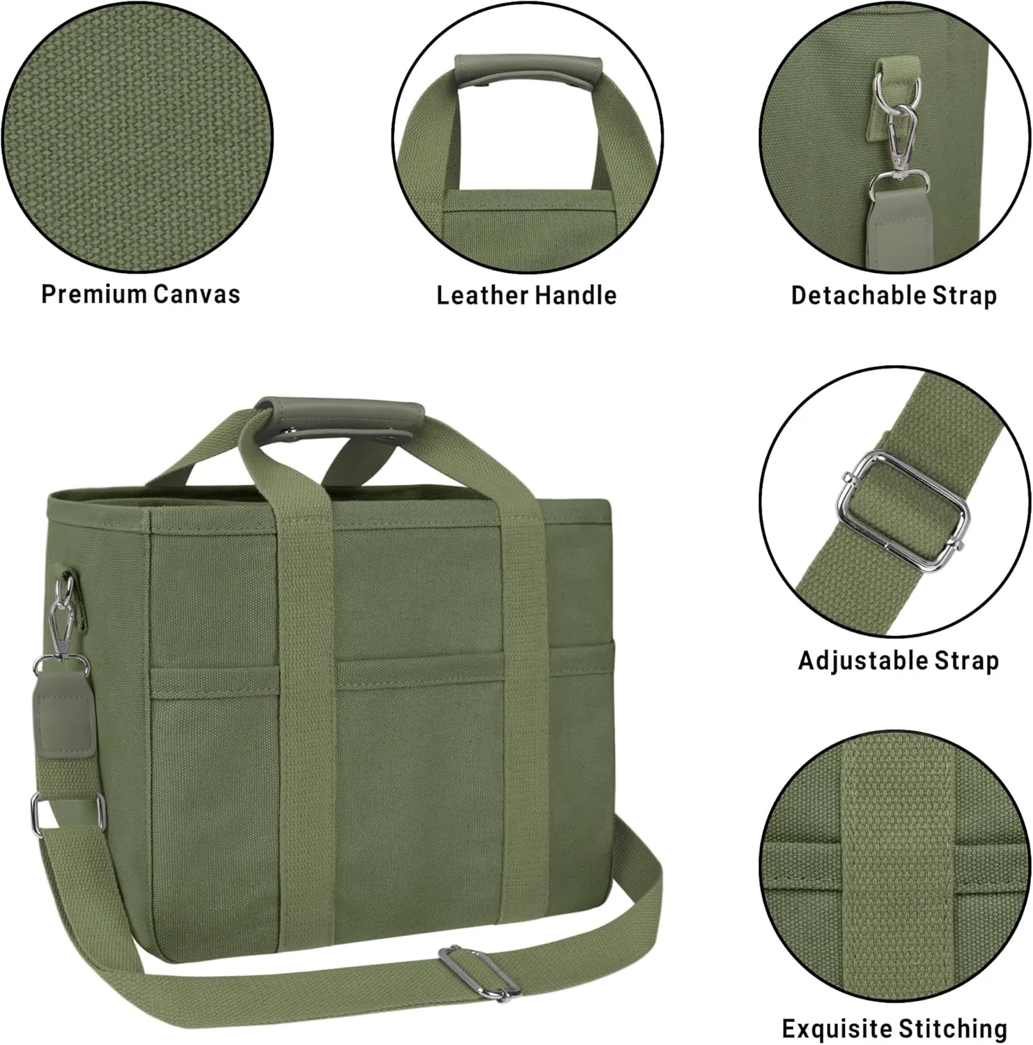 Canvas Tote Bag for Women Crossbody Tote Bag with Multi Pockets Casual Shoulder Bag Top Handle Handbag with Compartments