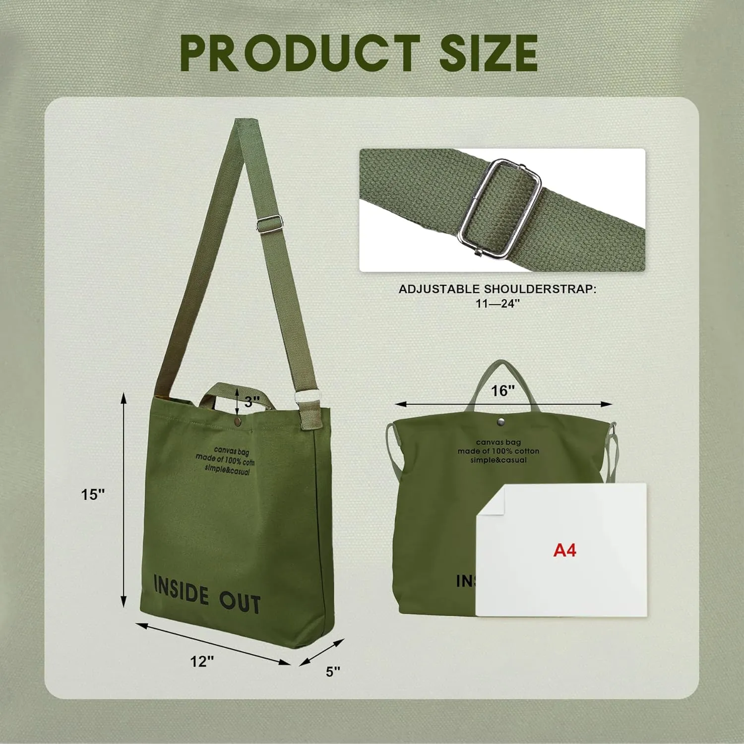Canvas Tote Bag for Women - inside out Bag Large Canvas Crossbody Handbag Shoulder Bag for Work Travel Casual