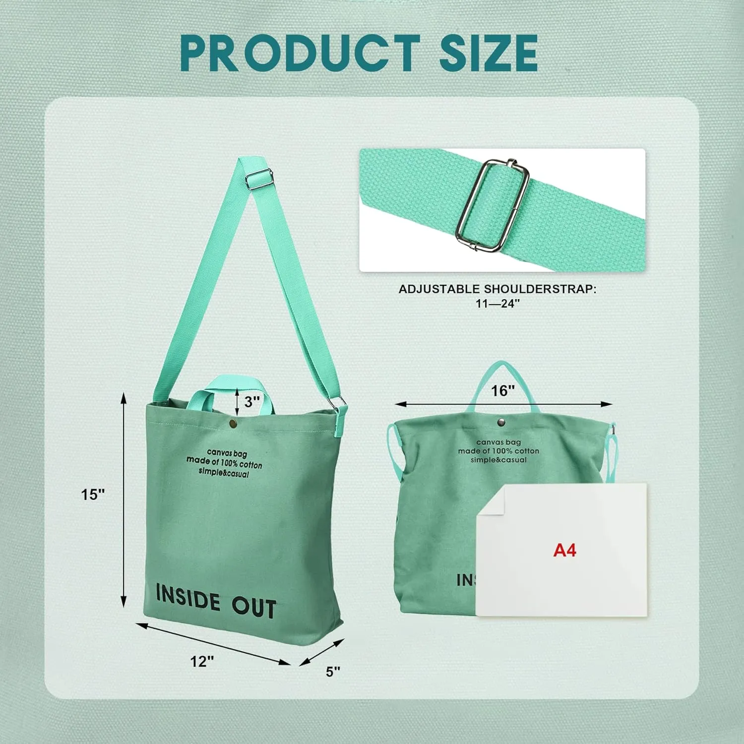 Canvas Tote Bag for Women - inside out Bag Large Canvas Crossbody Handbag Shoulder Bag for Work Travel Casual