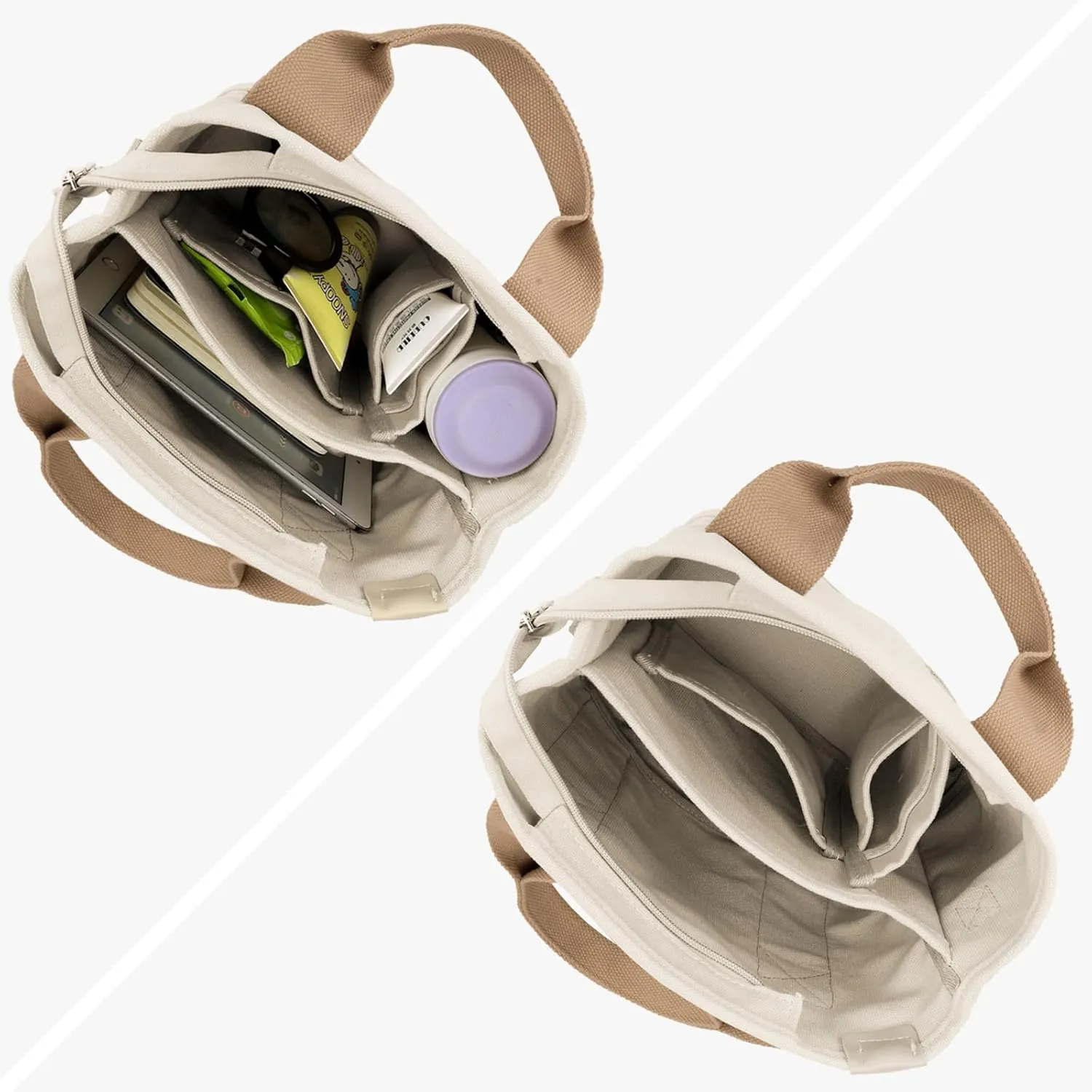 Canvas Tote Bag for Women Small Tote Bag with Zipper Crossbody Bag Shoulder Handbag Work Travel Tote with Compartments