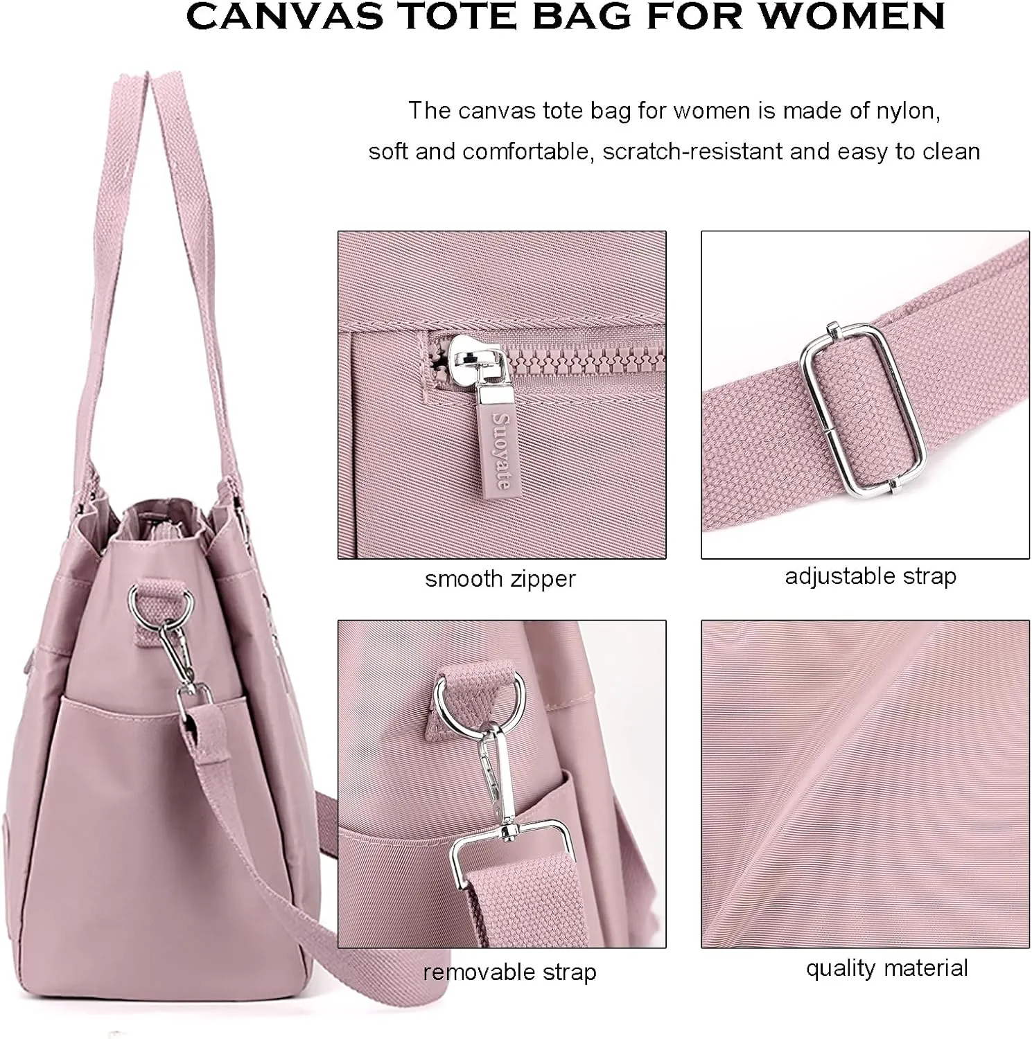 Canvas Tote Bag with Multi Pocket for Women Crossbody Shoulder Bag for Work Travel Handbag