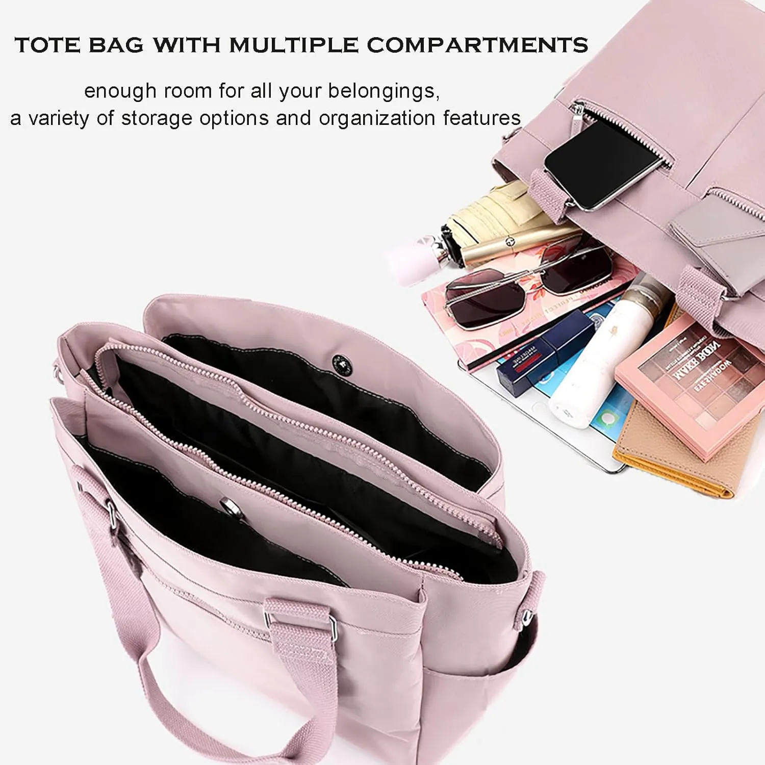Canvas Tote Bag with Multi Pocket for Women Crossbody Shoulder Bag for Work Travel Handbag
