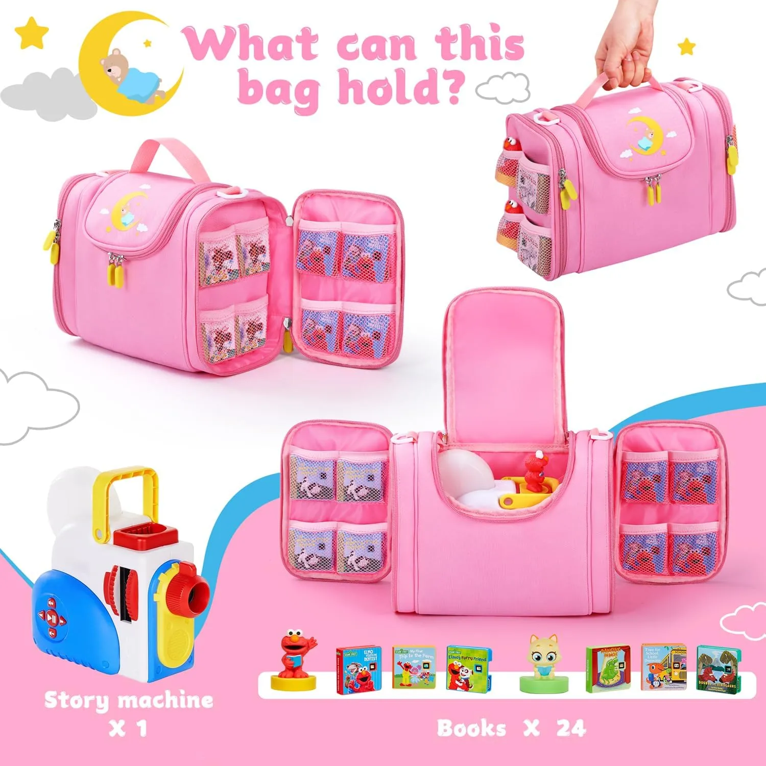 Carrying case Compatible with Little Tikes story dream machine Starter Set, Toy Storage Bag with Handle and Shoulder Strap for Storybook, Character, Accessories, Single shoulder bag (Pink)