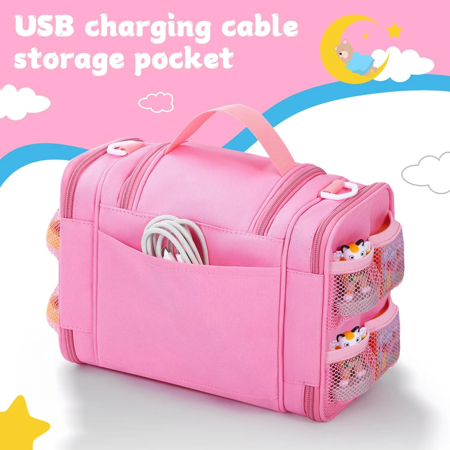 Carrying case Compatible with Little Tikes story dream machine Starter Set, Toy Storage Bag with Handle and Shoulder Strap for Storybook, Character, Accessories, Single shoulder bag (Pink)