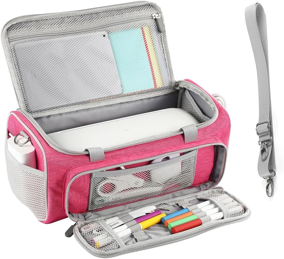Carrying Case for Cricut Joy Xtra，for Cricut Accessories Cricut Tools,Front and Back Side Full Open,for Extra Machine Storage,Dust Cover, and Travel Carry Store Various Supplies(Pink)