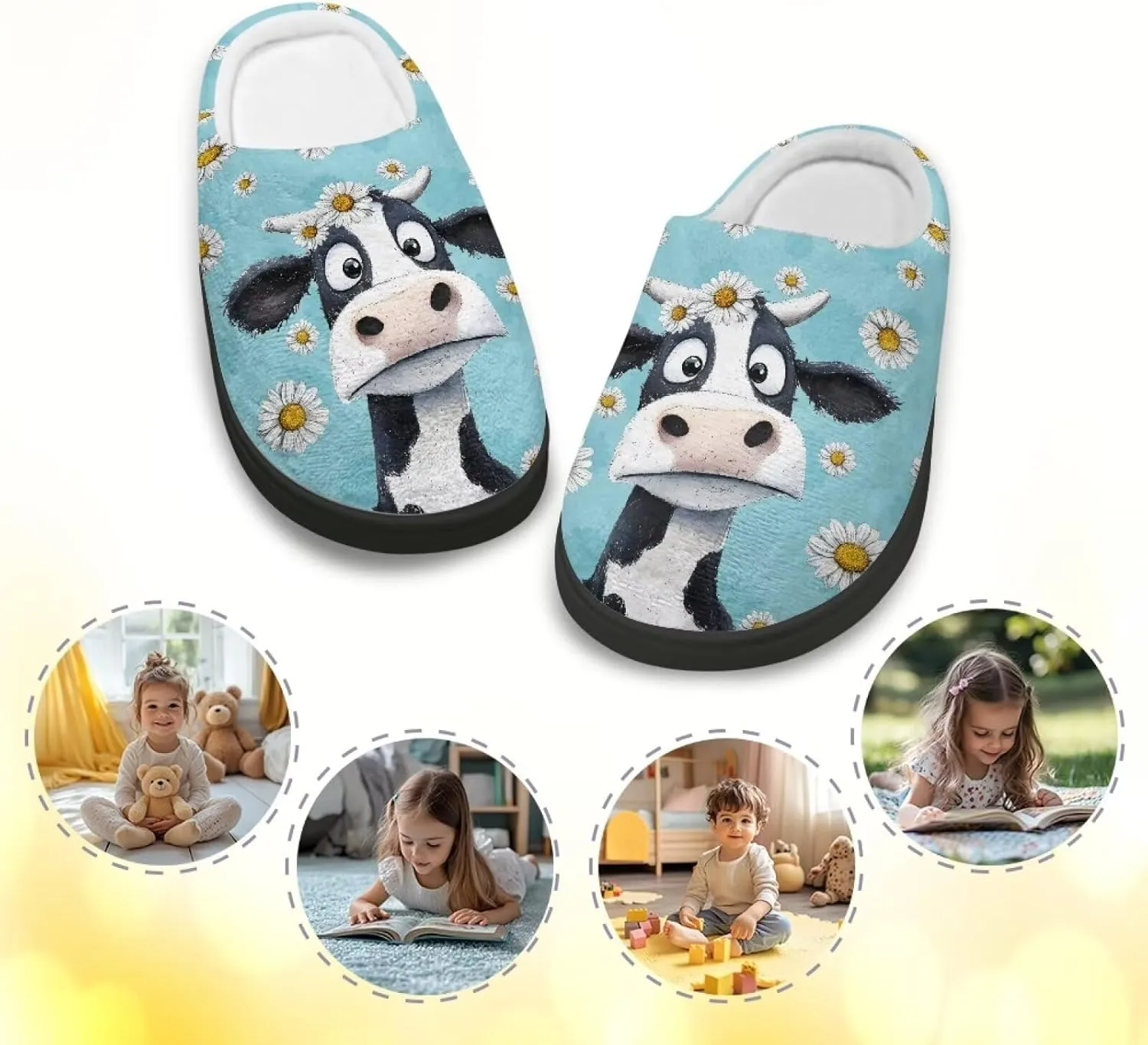 Cartoon Animal Children's Plush Slippers Washable House Slippers Cute Patterns Comfortable Flannel Indoor Winter Shoes SizeUS 9-15