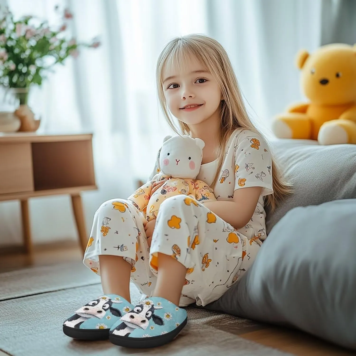 Cartoon Animal Children's Plush Slippers Washable House Slippers Cute Patterns Comfortable Flannel Indoor Winter Shoes SizeUS 9-15