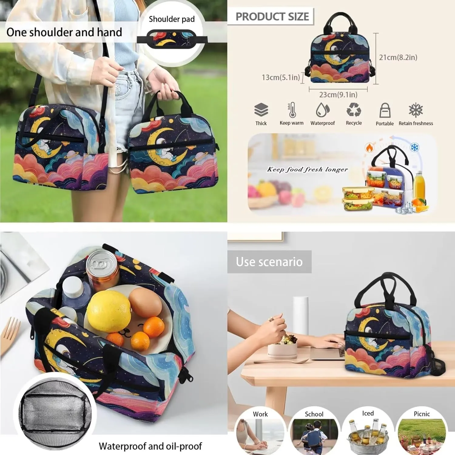 Cartoon Astronaut School Backpack for Boys Elementary School Anti-Theft 3 in 1 Book Bag with Lunch Bag Travel Backpack for Kindergarten Large Capacity Bookpack for Children's Day Gift