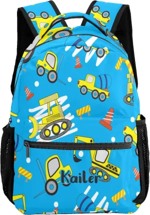 Cartoon Cars Excavator Personalized Kids School Backpack Custom for Boys Girls Primary Daypack School Bookbag Travel Bag