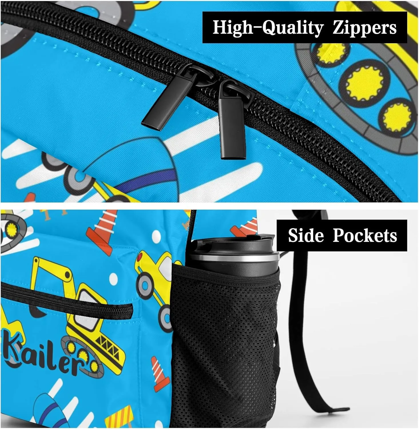 Cartoon Cars Excavator Personalized Kids School Backpack Custom for Boys Girls Primary Daypack School Bookbag Travel Bag