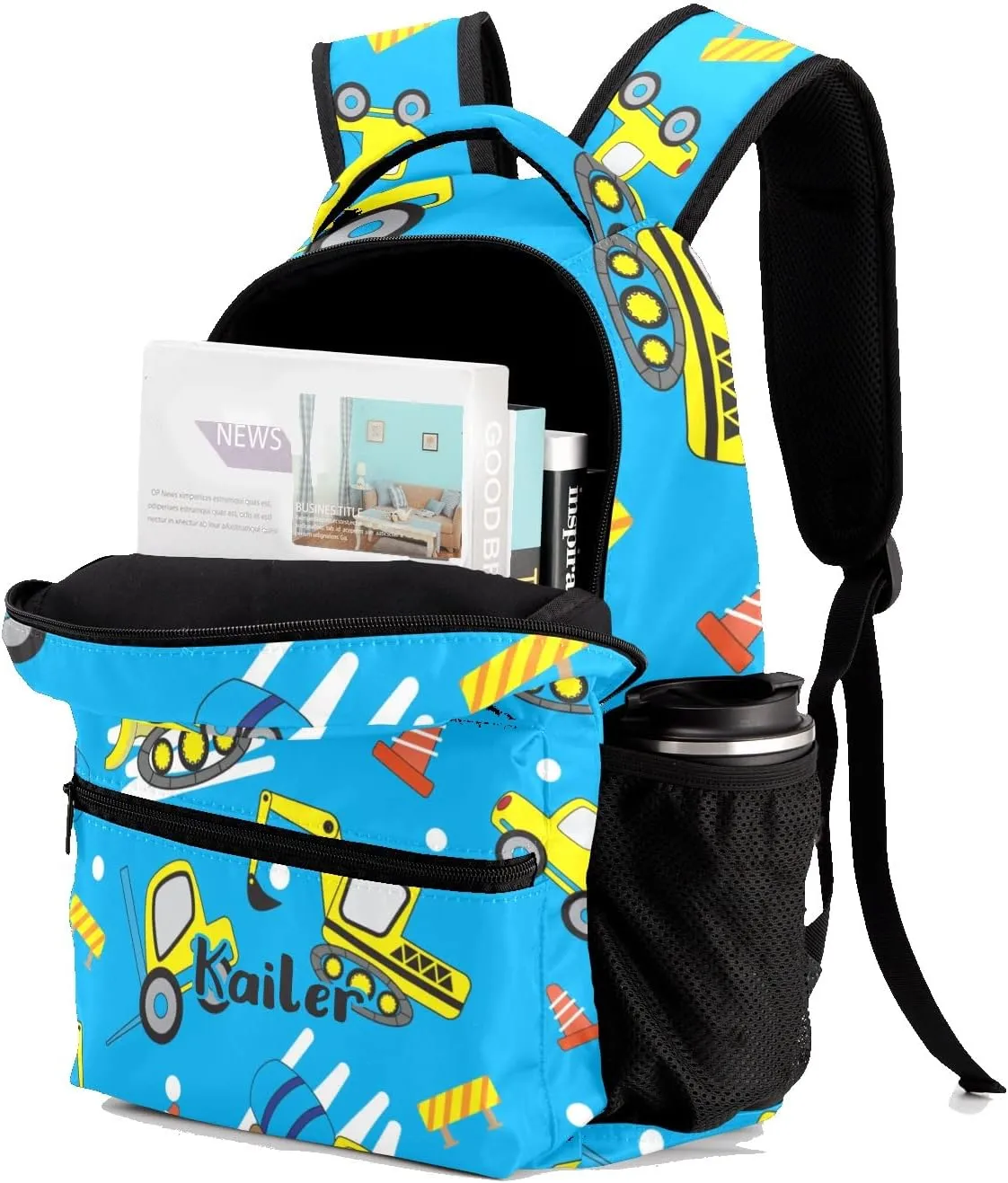 Cartoon Cars Excavator Personalized Kids School Backpack Custom for Boys Girls Primary Daypack School Bookbag Travel Bag