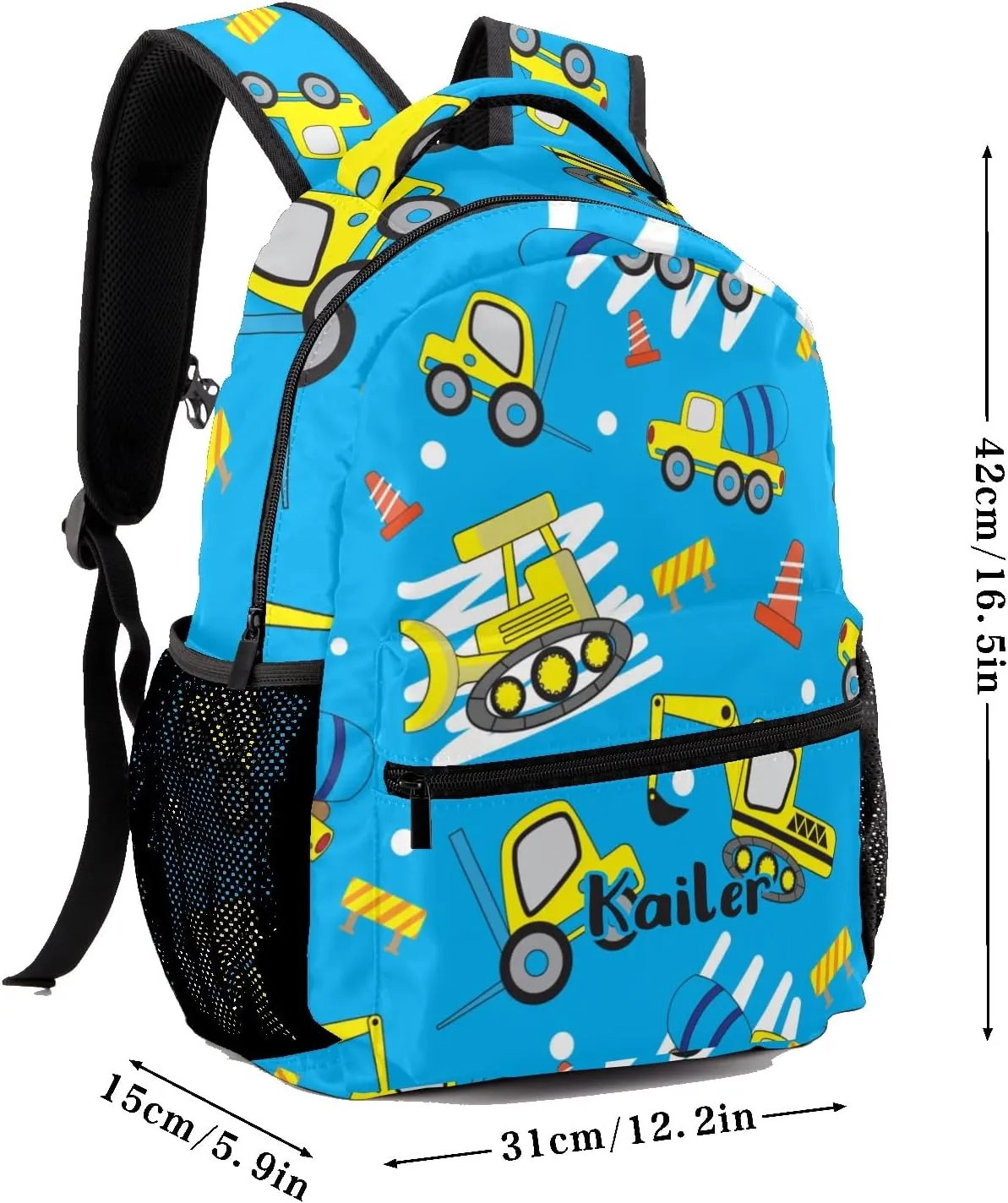 Cartoon Cars Excavator Personalized Kids School Backpack Custom for Boys Girls Primary Daypack School Bookbag Travel Bag