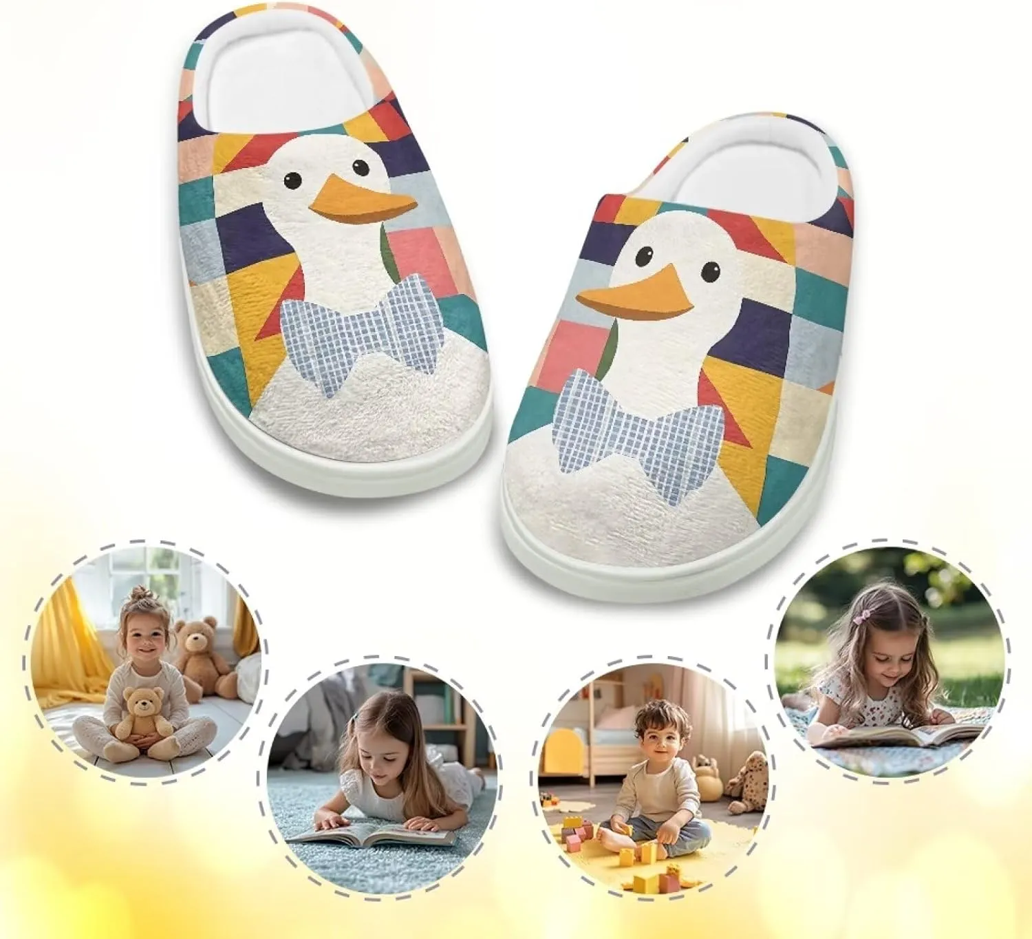 Cartoon Children's Plush Cozy House Slippers for Little Kids Girls Boys Non-Slip Soft Slipper Lightweight Slip On Warm Fluffy Indoor Outdoor Winter Shoes US Size 9-15
