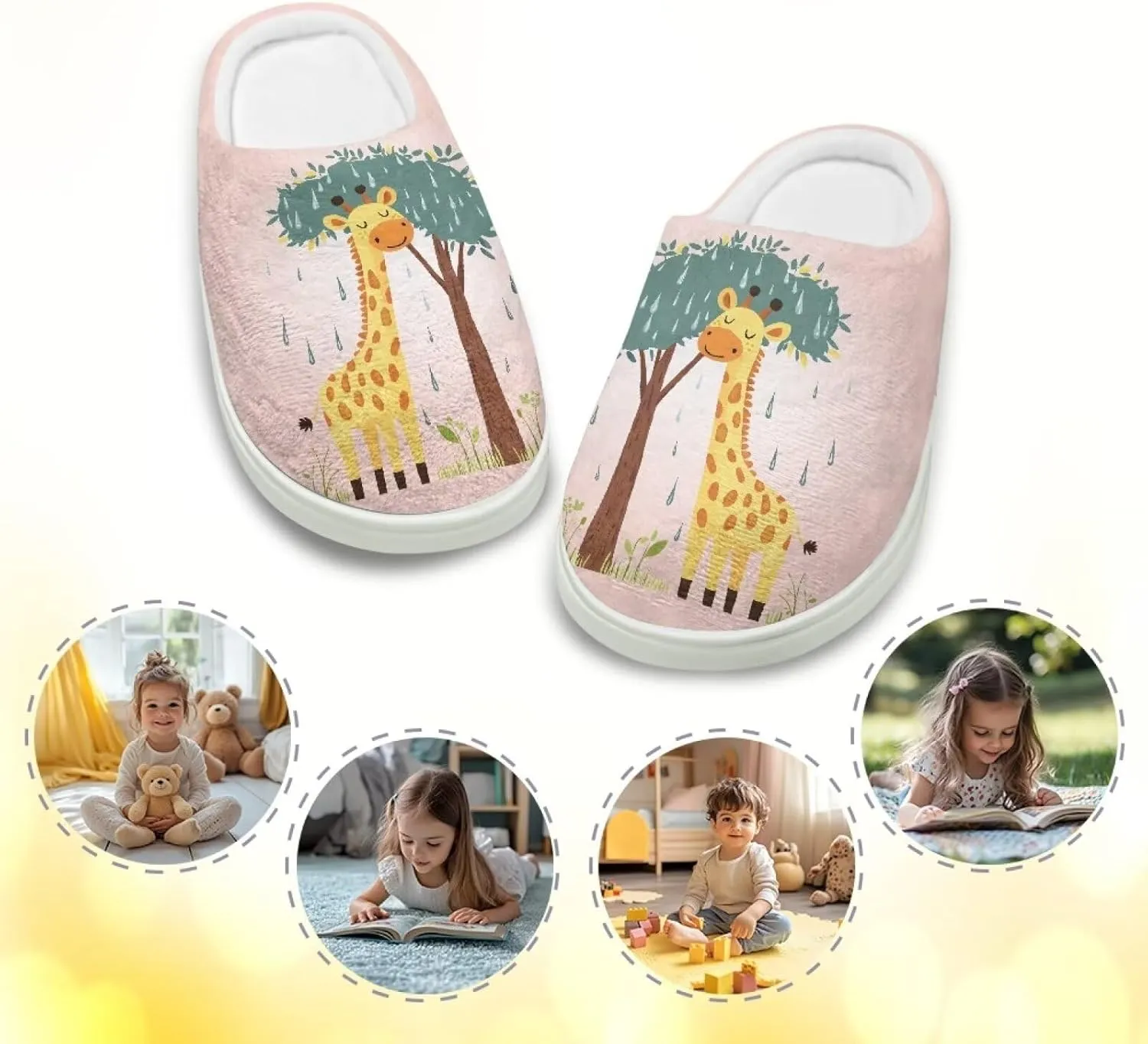 Cartoon Children's Plush Cozy House Slippers for Little Kids Girls Boys Non-Slip Soft Slipper Lightweight Slip On Warm Fluffy Indoor Outdoor Winter Shoes US Size 9-15