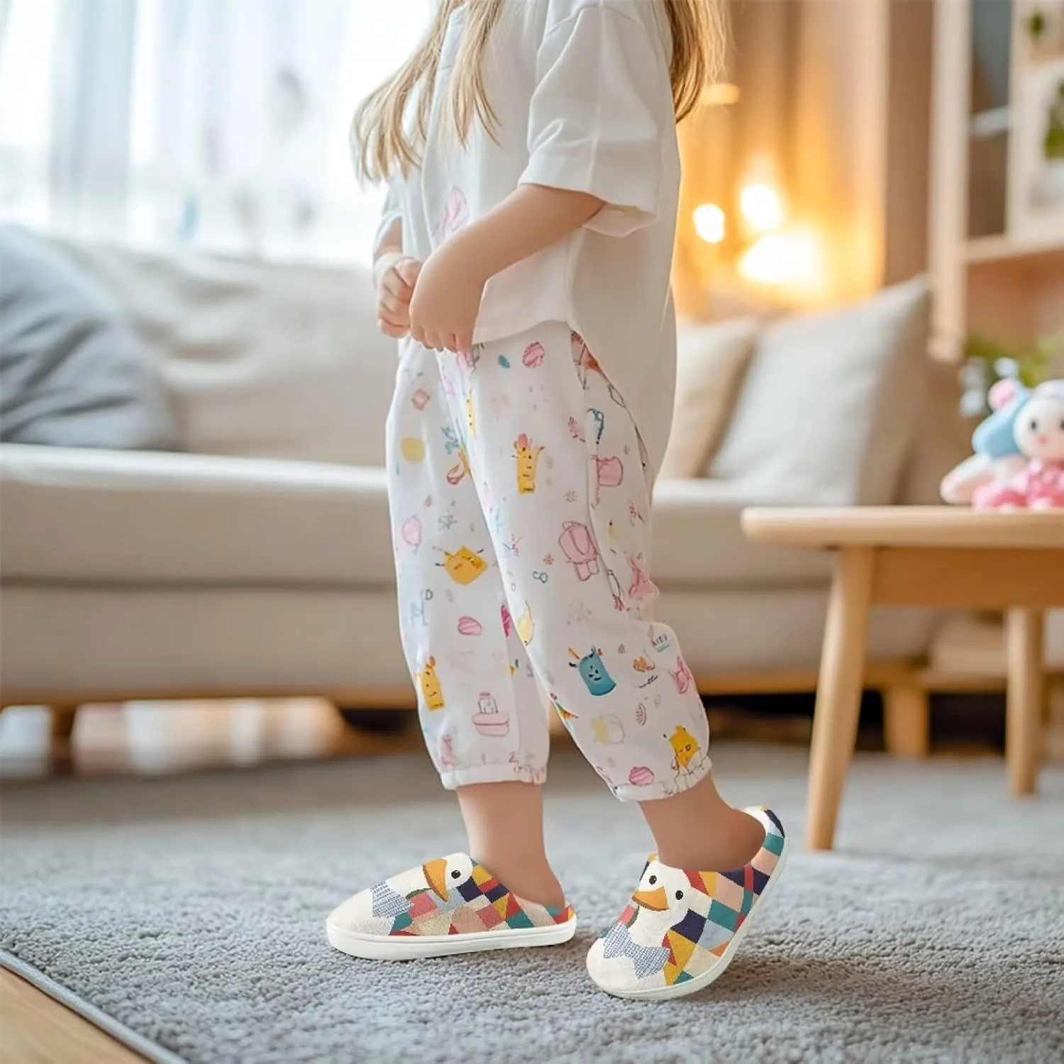Cartoon Children's Plush Cozy House Slippers for Little Kids Girls Boys Non-Slip Soft Slipper Lightweight Slip On Warm Fluffy Indoor Outdoor Winter Shoes US Size 9-15