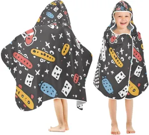 Cartoon Colorful Skateboarding Hooded Beach Towel for Kids, Kids Bath Hooded Towels for Boys Girls, Super Soft Absorbent Bathrobe with Hood for Swin Pool 50"x23.5"