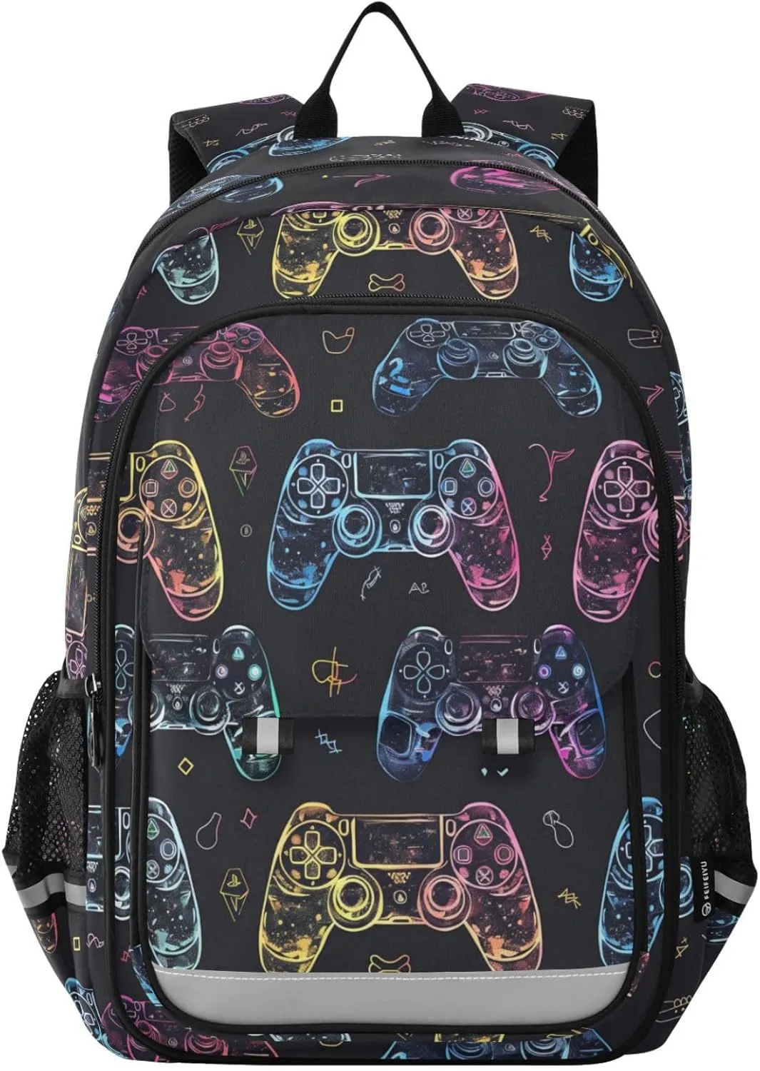 Cartoon Graffiti Joystick Neon Backpack for Boys Girls Elementary School Bag Kids Bookbag Travel Rucksack With Reflective Stripes Children's backpack