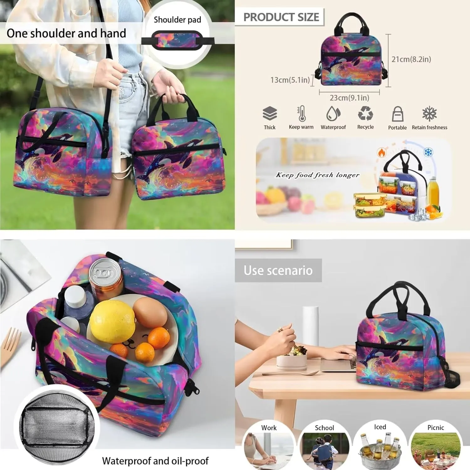 Cartoon Orca Kids Travel Backpack Small Backpack Kids Girls Backpacks for Kids with Lunchbox Lunch Boxes for Kids MultiPurpose Pencil Case for Girls Teens