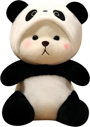 Cartoon Plush Cross-Dressing Teddy Bear Plush Toy, Cute Teddy Bear with Removable Stitchhat (Black Panda, 16 inch / 1.1 lb)