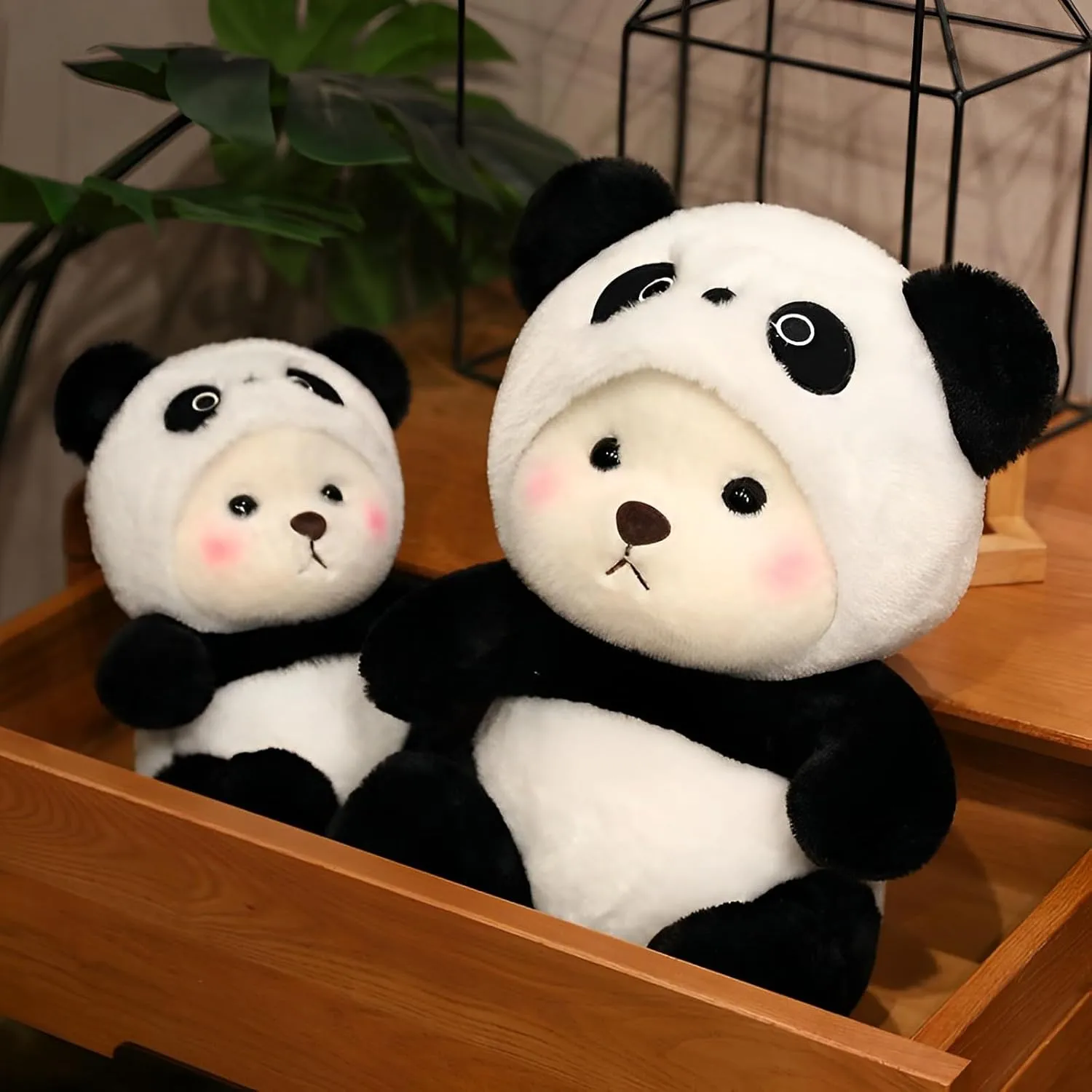 Cartoon Plush Cross-Dressing Teddy Bear Plush Toy, Cute Teddy Bear with Removable Stitchhat (Black Panda, 16 inch / 1.1 lb)