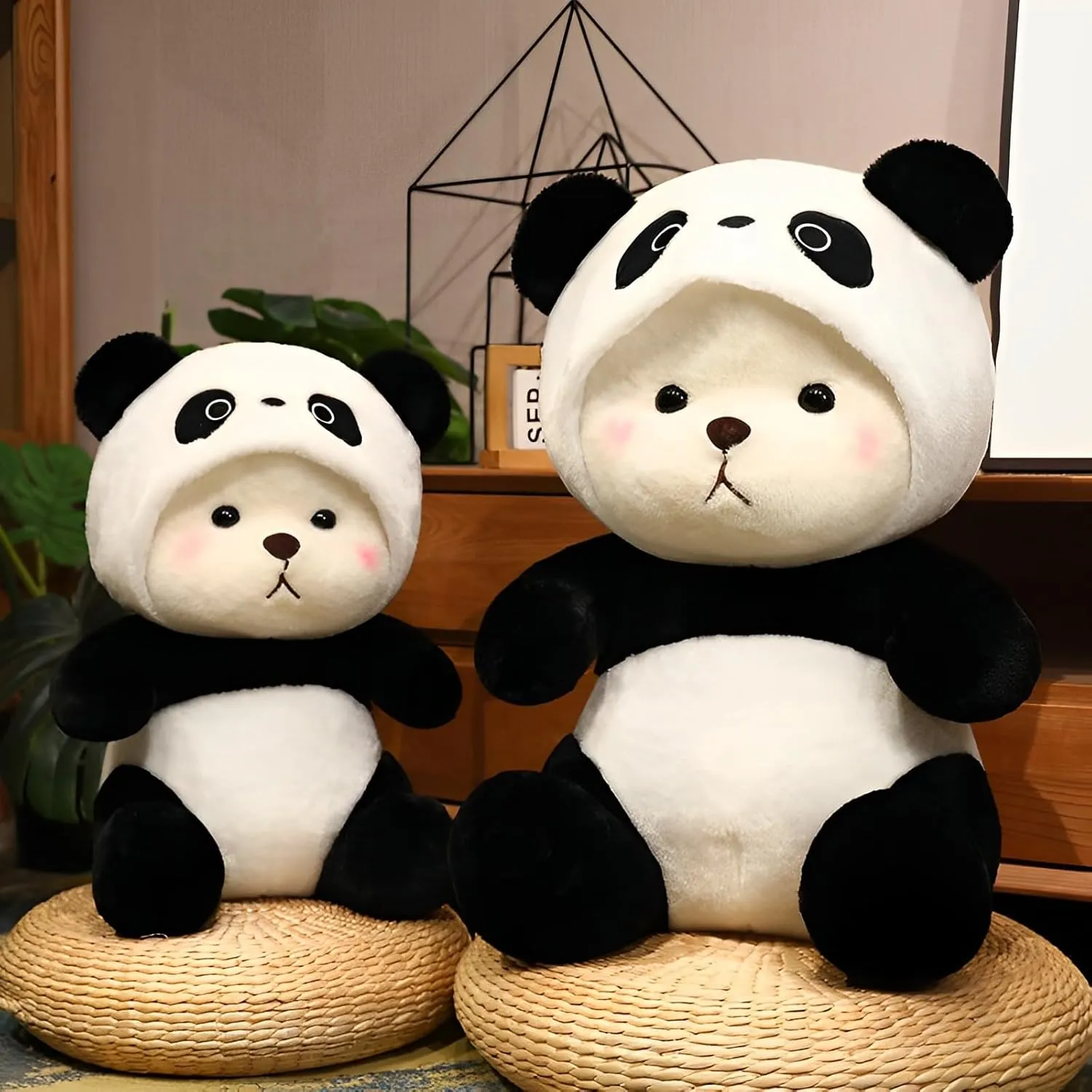 Cartoon Plush Cross-Dressing Teddy Bear Plush Toy, Cute Teddy Bear with Removable Stitchhat (Black Panda, 16 inch / 1.1 lb)