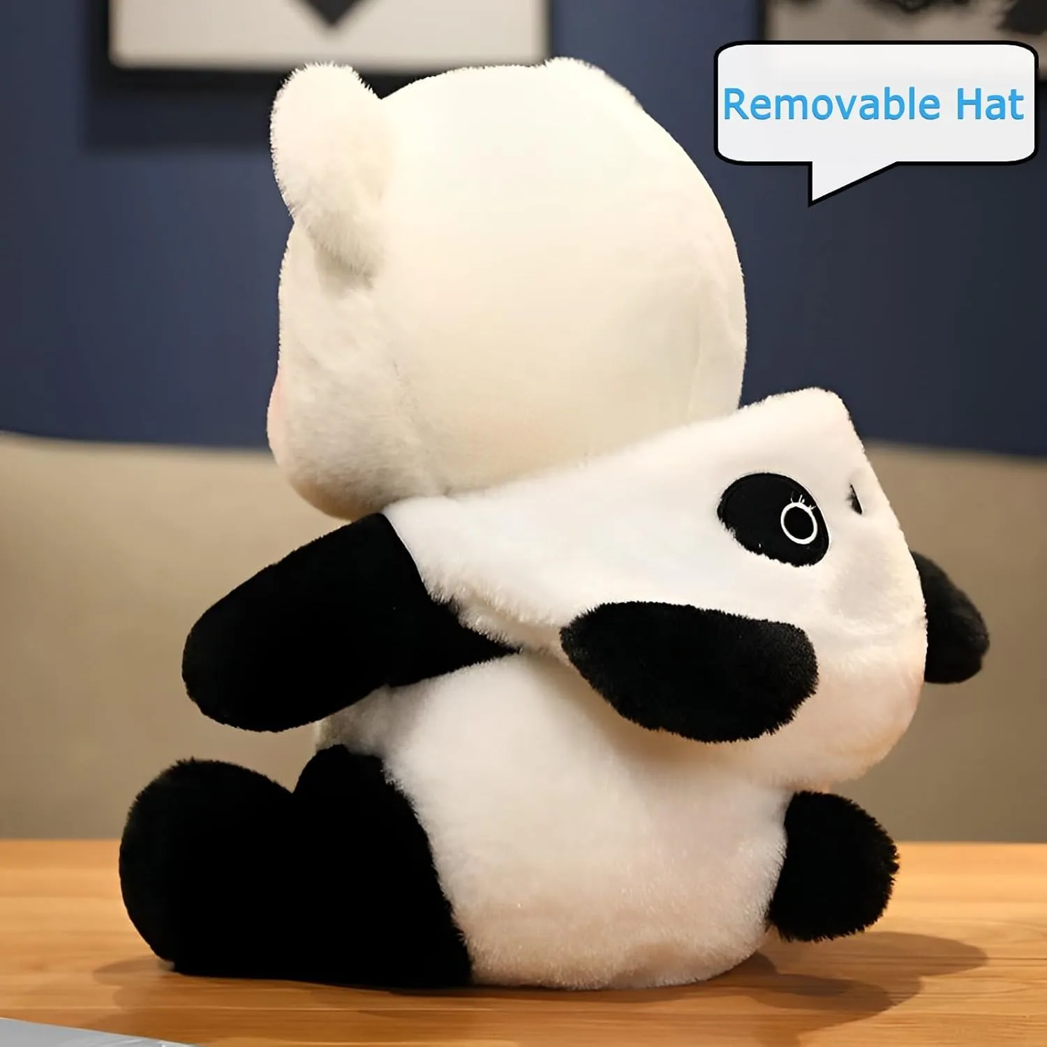 Cartoon Plush Cross-Dressing Teddy Bear Plush Toy, Cute Teddy Bear with Removable Stitchhat (Black Panda, 16 inch / 1.1 lb)