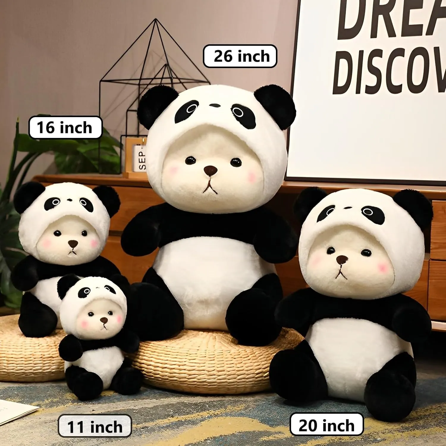Cartoon Plush Cross-Dressing Teddy Bear Plush Toy, Cute Teddy Bear with Removable Stitchhat (Black Panda, 16 inch / 1.1 lb)
