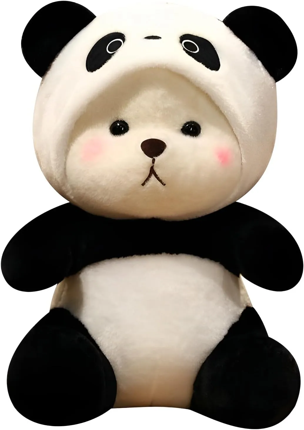 Cartoon Plush Cross-Dressing Teddy Bear Plush Toy, Cute Teddy Bear with Removable Stitchhat (Black Panda, 16 inch / 1.1 lb)