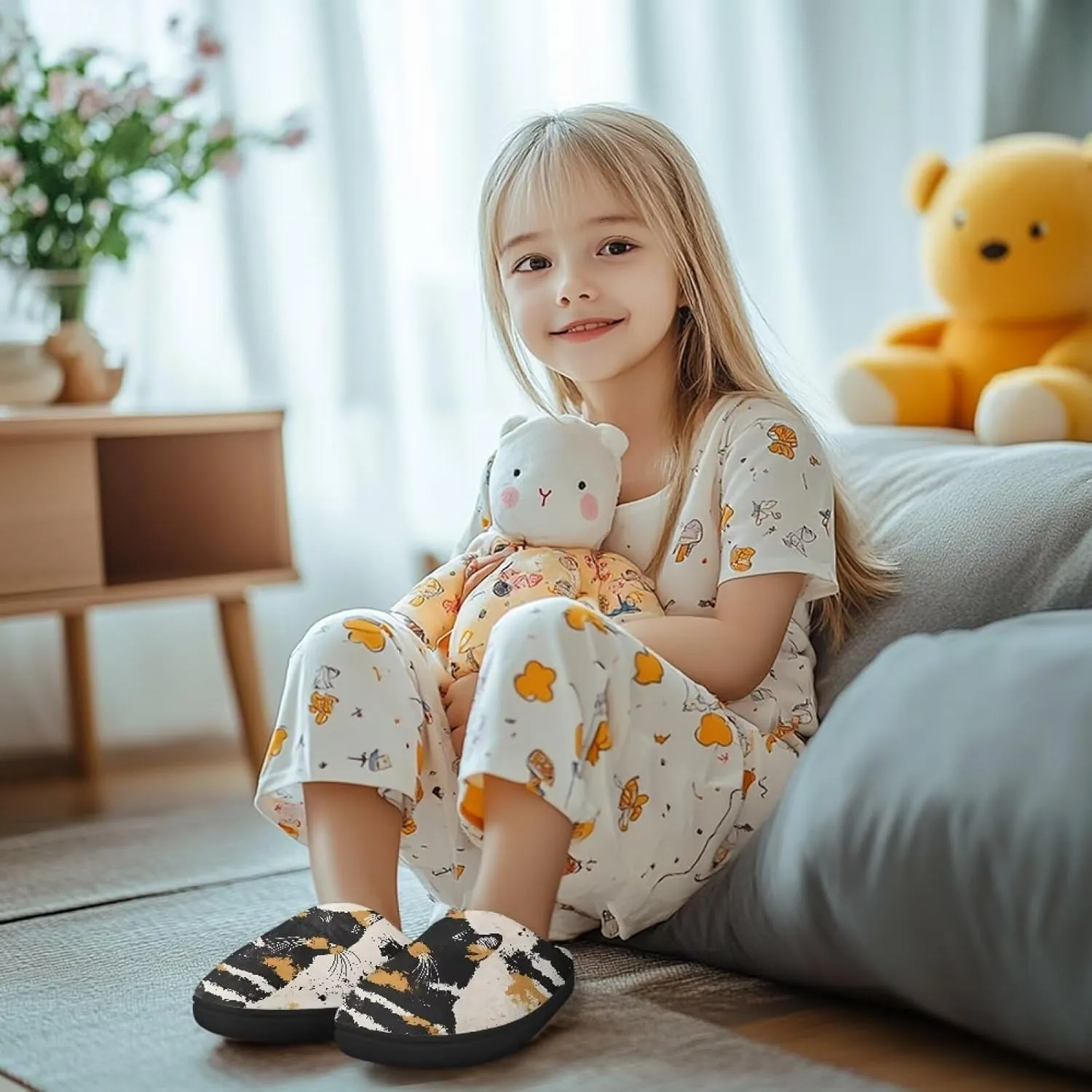 Cartoon Winter Plush Warm Slippers for Kids Boys Girls Slip On House Slippers Flannel Fuzzy Indoor Shoes SizeUS 9-15