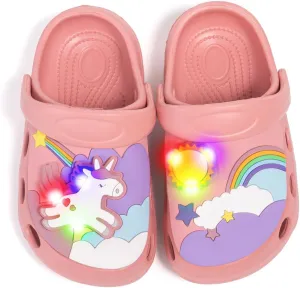 Casazoe Toddler Boys Girls LED Garden Clogs Kids Cute Cartoon Dinosaur Pattern EVA Clogs Water Sandals Slip On Shoes Slipper Slides Lightweight Outdoor Summer Children Beach Pool Shoes