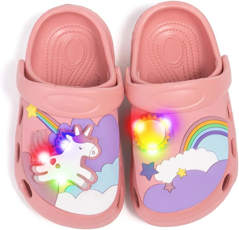 Casazoe Toddler Boys Girls LED Garden Clogs Kids Cute Cartoon Dinosaur Pattern EVA Clogs Water Sandals Slip On Shoes Slipper Slides Lightweight Outdoor Summer Children Beach Pool Shoes