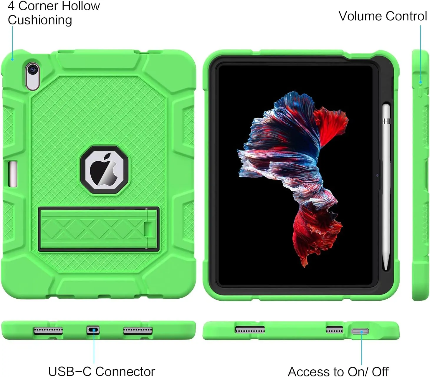 Case for iPad (A16) 11th Generation 11 Inch 2025 / iPad 10th Generation 10.9 Inch 2022, [Built-in Pencil Holder] Heavy Duty Shockproof Rugged Protective Case, Green