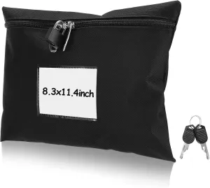Cash Bag with Lock and 2 Keys Money Bag For Cash With Lock 11.4 * 8.3inch Money Bank Deposit Bag Money Bank Deposit Bag With Zipper Canvas Documents Bag For Bank Deposits Business Personal (Black)