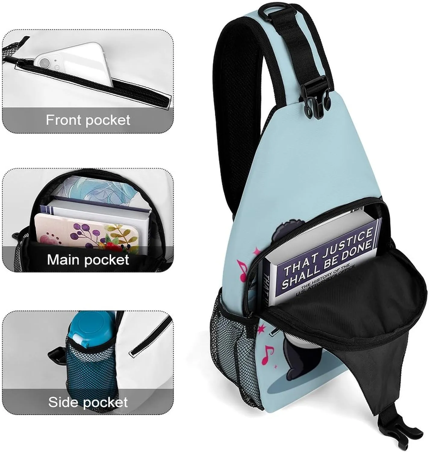 Casual Sling Bag for Men Women, Large Capacity Crossbody Bag Black And White Panda Animal Headphones Music Cute Panda Gym Shoulder Bag Travel Daypacks with Adjustable Strap