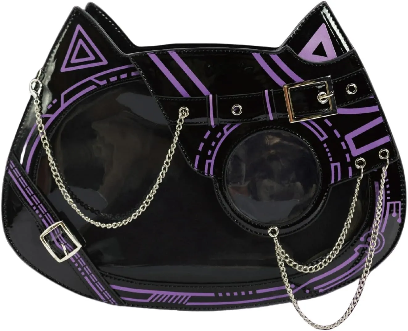 Cat Ita Bag Pin Display Backpack Cyberpunk Purse Luminous Single Shoulder Crossbody Reflection Handbag (Black purple(luminous))