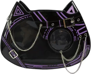 Cat Ita Bag Pin Display Backpack Cyberpunk Purse Luminous Single Shoulder Crossbody Reflection Handbag (Black purple(luminous))