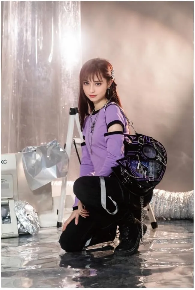 Cat Ita Bag Pin Display Backpack Cyberpunk Purse Luminous Single Shoulder Crossbody Reflection Handbag (Black purple(luminous))